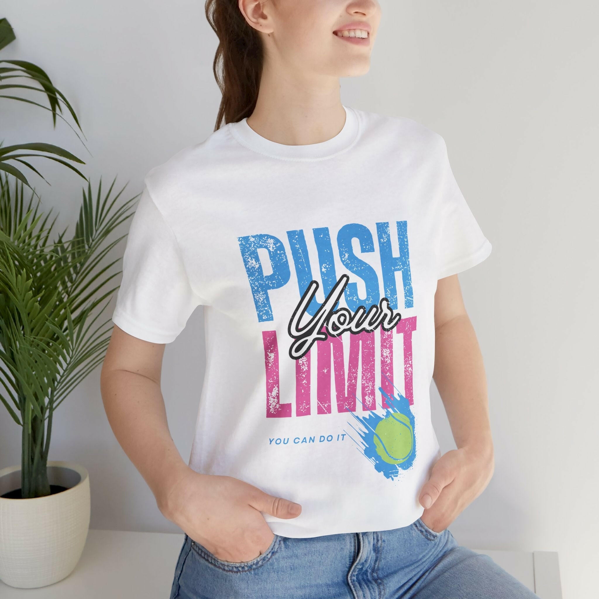 Motivational Tennis Tee - "Push Your Limit" Unisex Short Sleeve Shirt.
