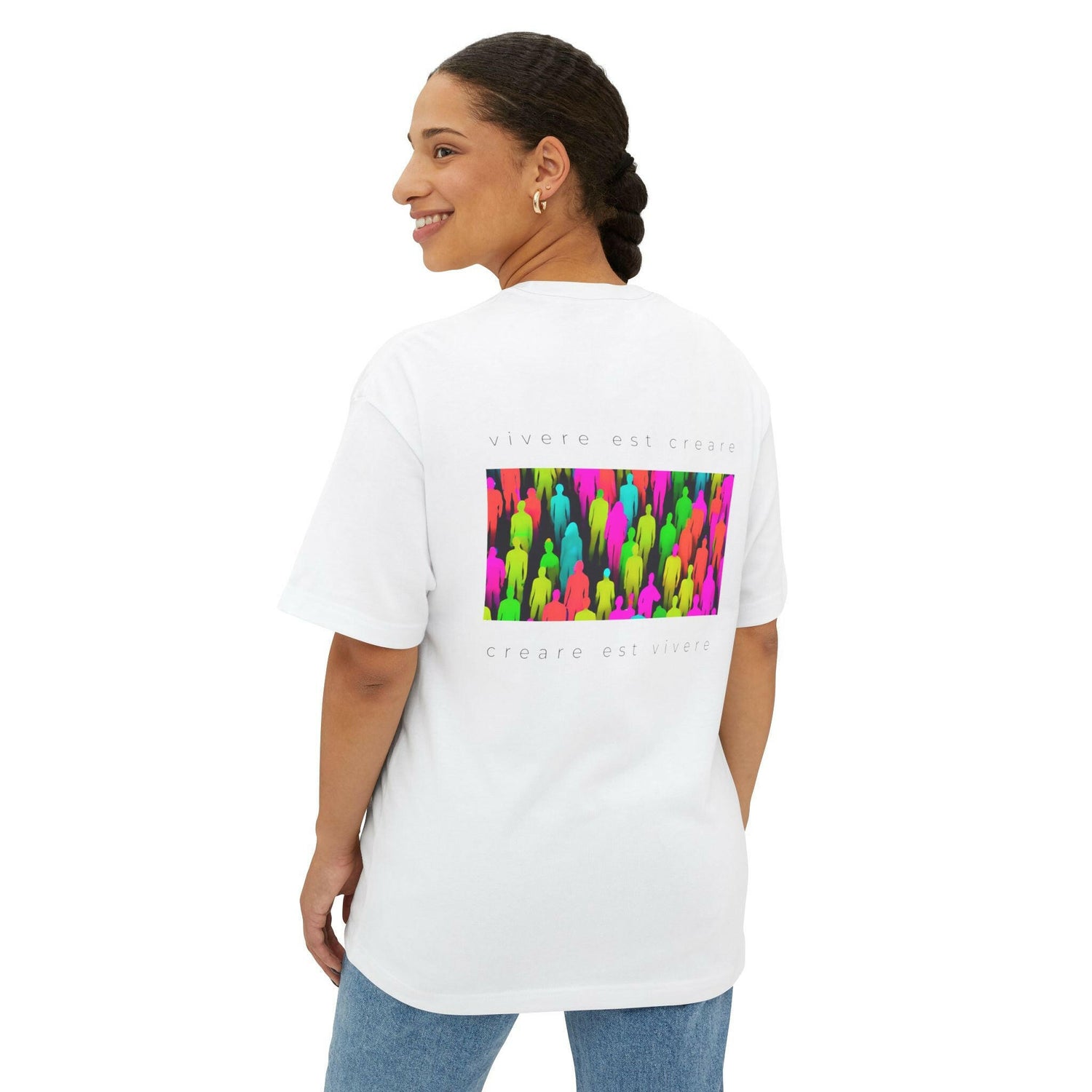 Vibrant Inspirational Unisex Oversized Boxy Tee - ‘Vivere Est Creare’ Design