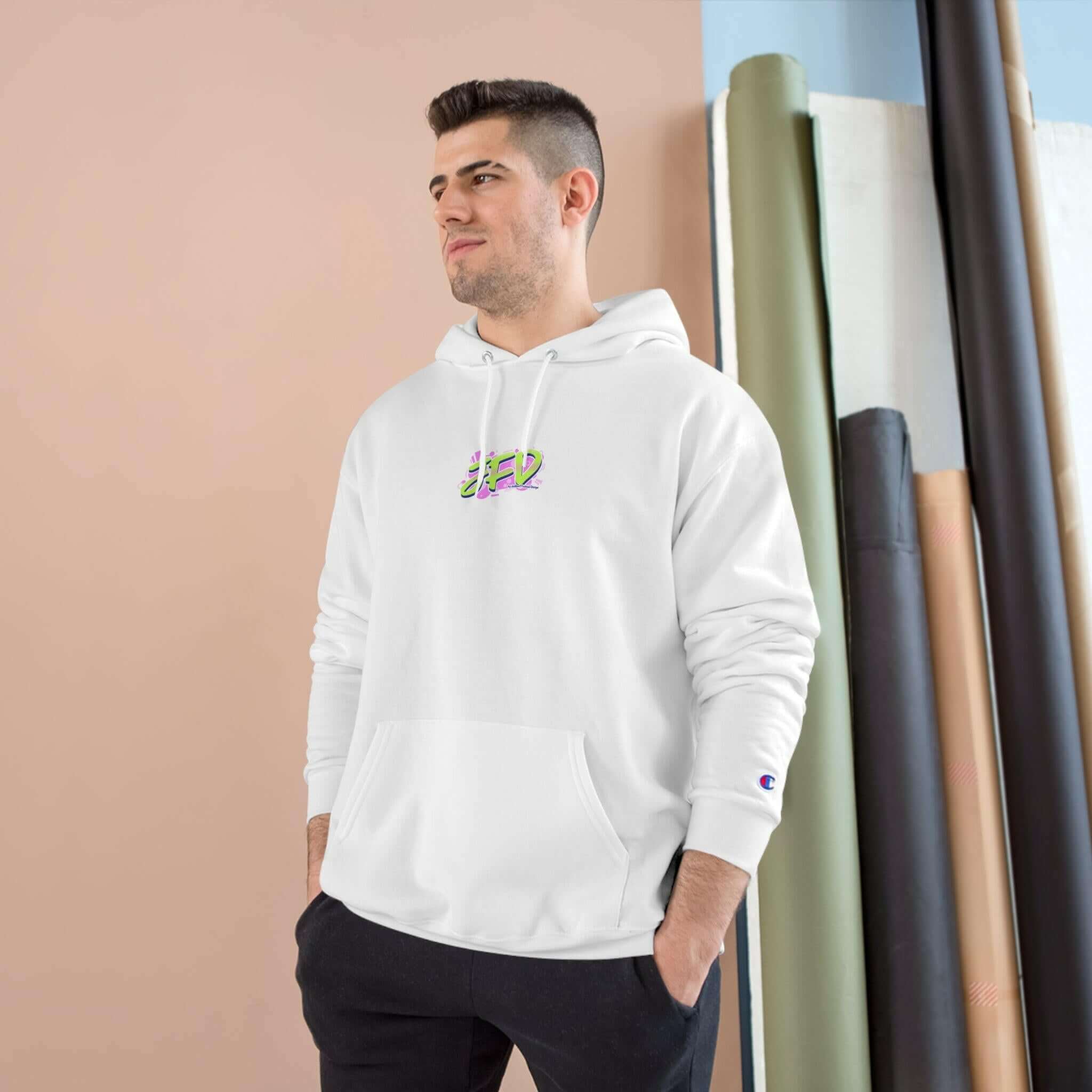 Artistic Champion Hoodie - Colorful Abstract Design for Trendsetters.