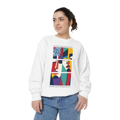 Colorful motivational unisex sweatshirt with unique artistic design, perfect for casual stylish comfort.