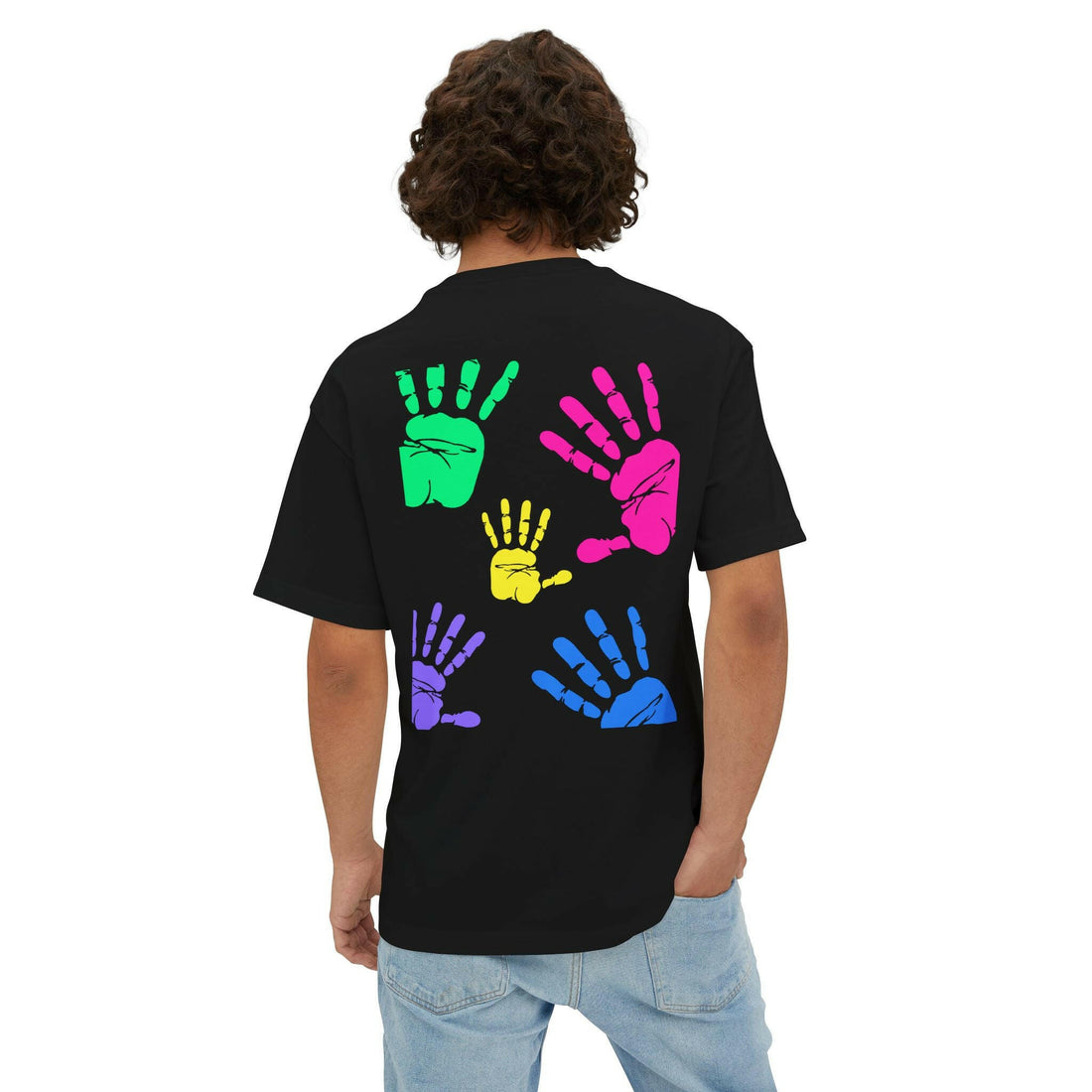 Colorful Handprint Unisex Oversized Tee - Artistic &amp; Fun Casual Wear.