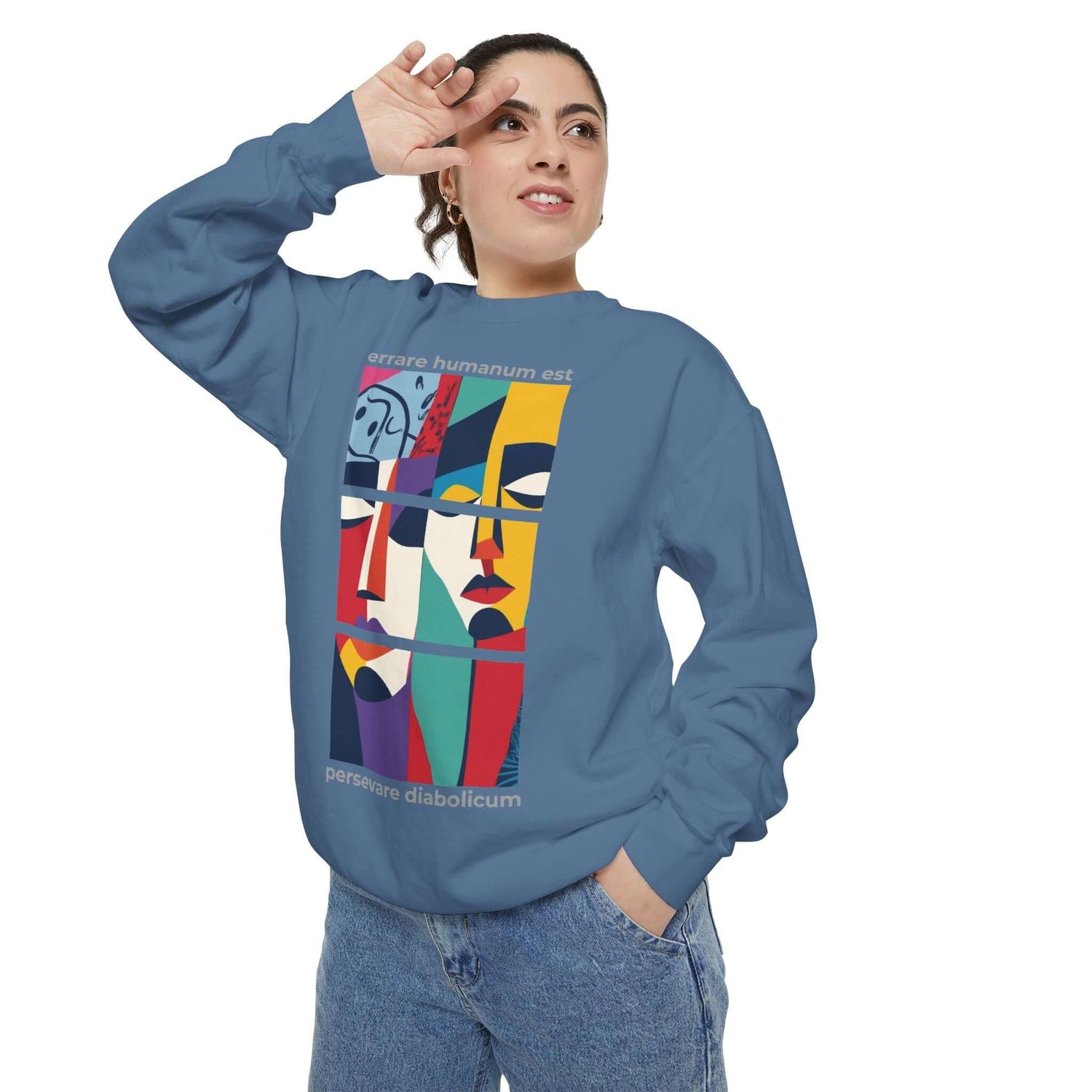 Colorful unisex sweatshirt featuring unique artwork, perfect for stylish comfort on casual days.