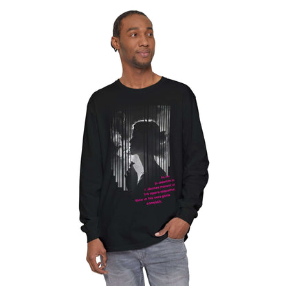 Artistic unisex long sleeve t-shirt featuring a modern silhouette design, ideal for casual outings or cozy days.