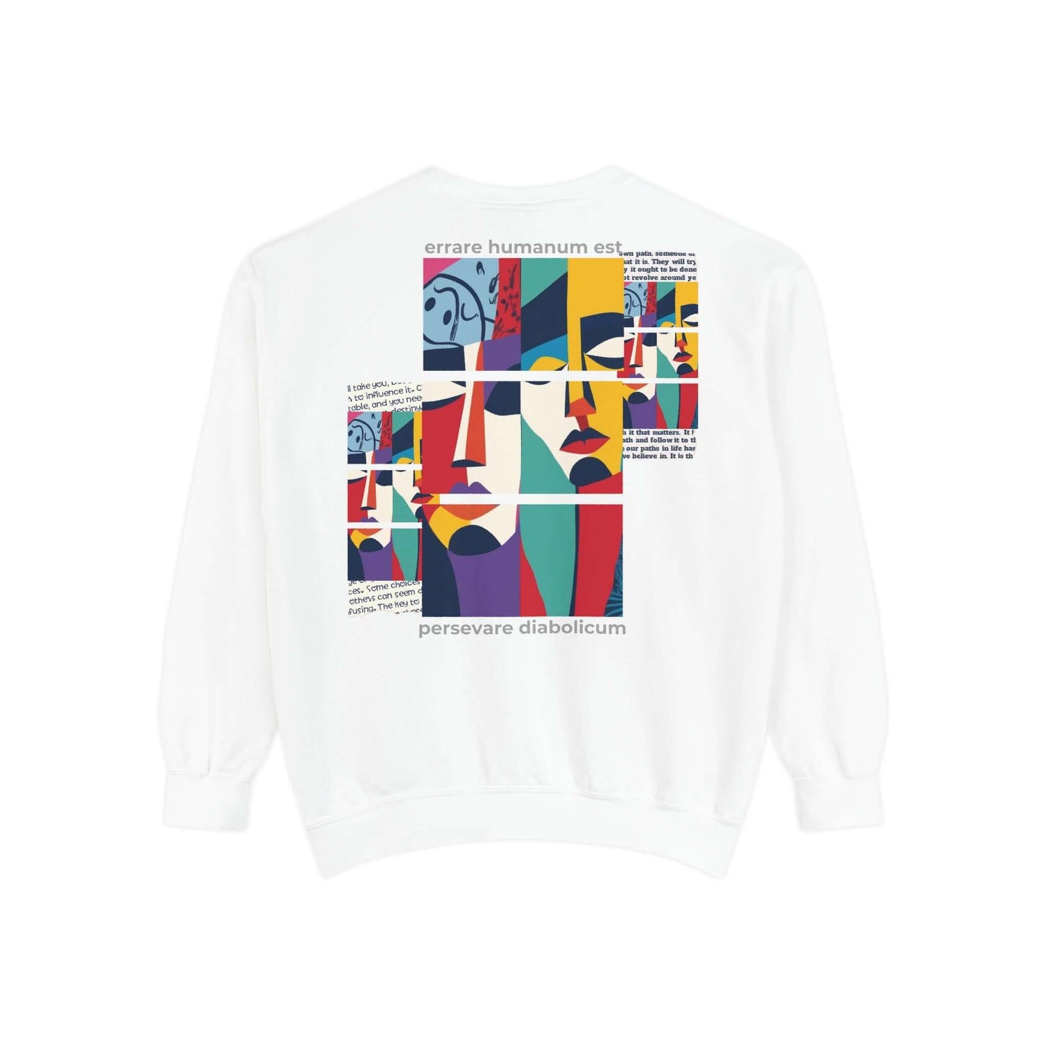 Colorful unisex sweatshirt featuring unique art and motivational text, perfect for self-expression and comfortable wear.