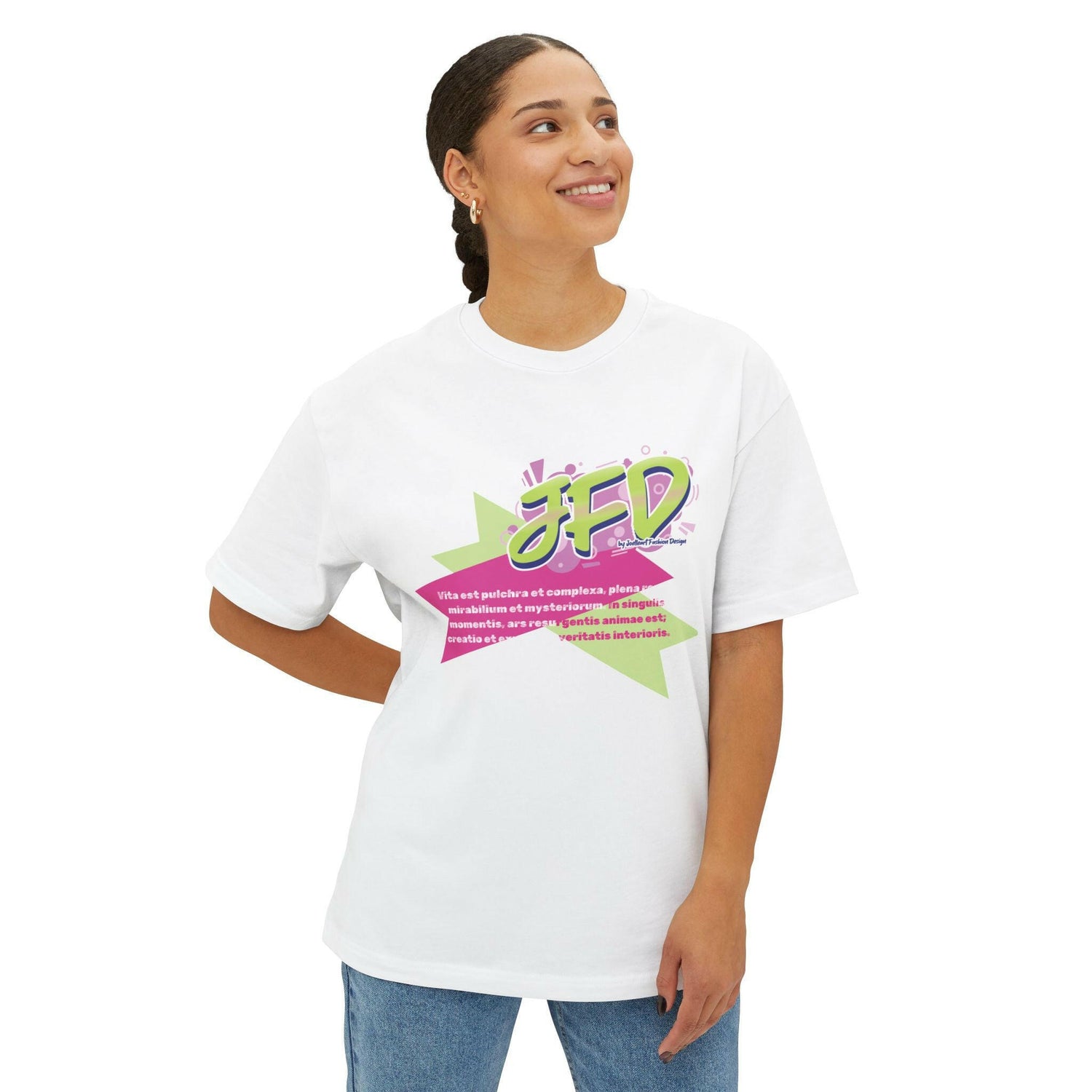 Bold Graphic Unisex Oversized Boxy Tee - Vibrant JFD Design