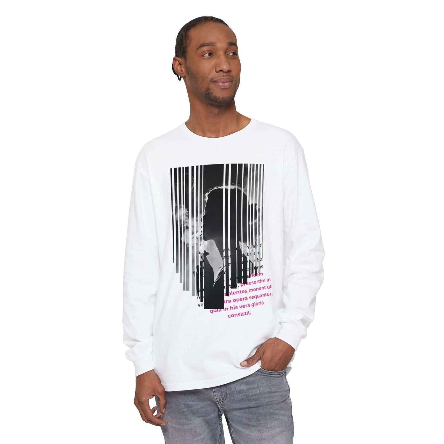 Artistic unisex long sleeve t-shirt featuring a modern design and relaxed fit, ideal for casual wear and gifting.