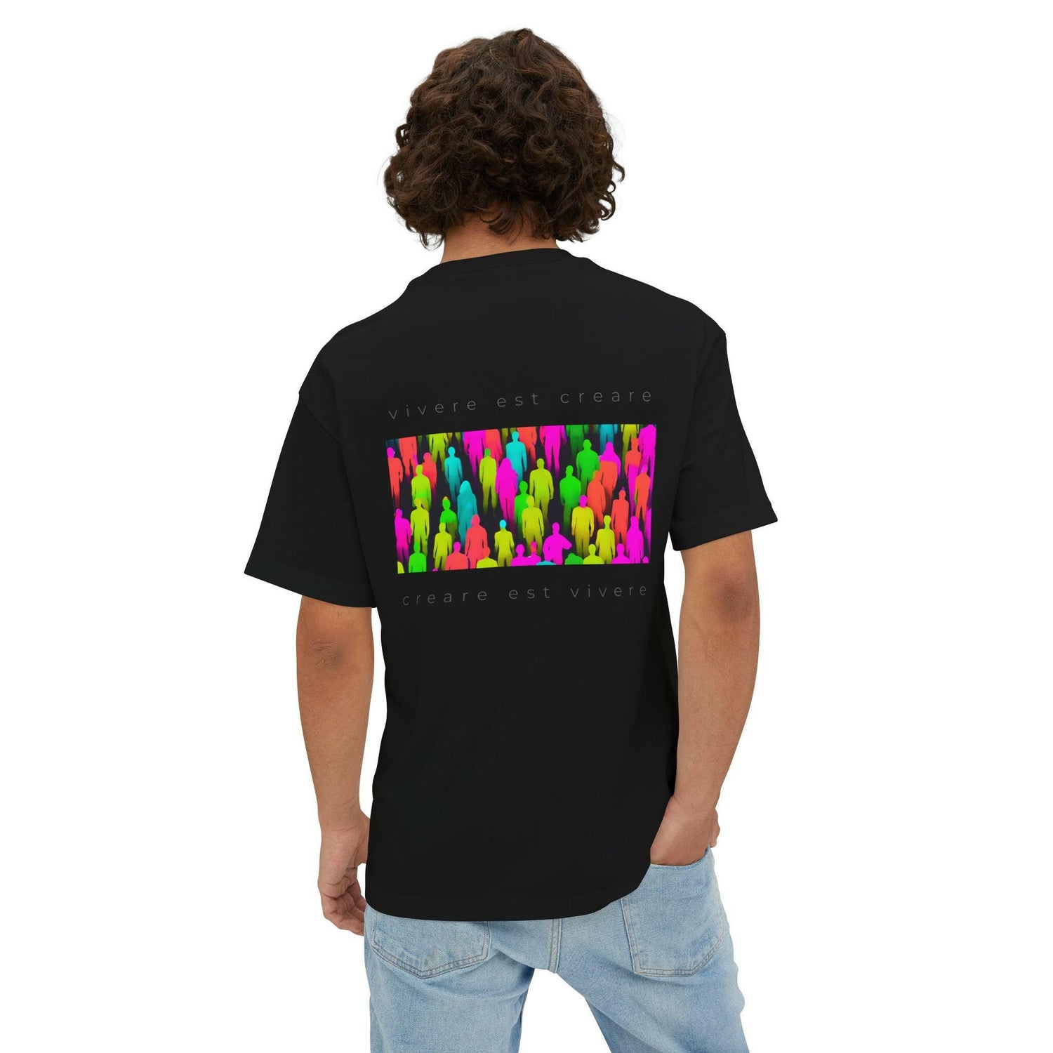 Vibrant Inspirational Unisex Oversized Boxy Tee - ‘Vivere Est Creare’ Design