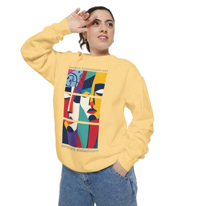 Colorful unisex sweatshirt featuring art-inspired design and motivational quote, perfect for casual comfort and self-expression.