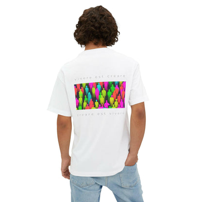 Vibrant Inspirational Unisex Oversized Boxy Tee - ‘Vivere Est Creare’ Design