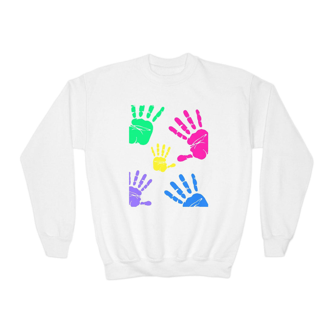 Colorful Handprint Youth Crewneck Sweatshirt - Perfect for Kids and Family Gatherings