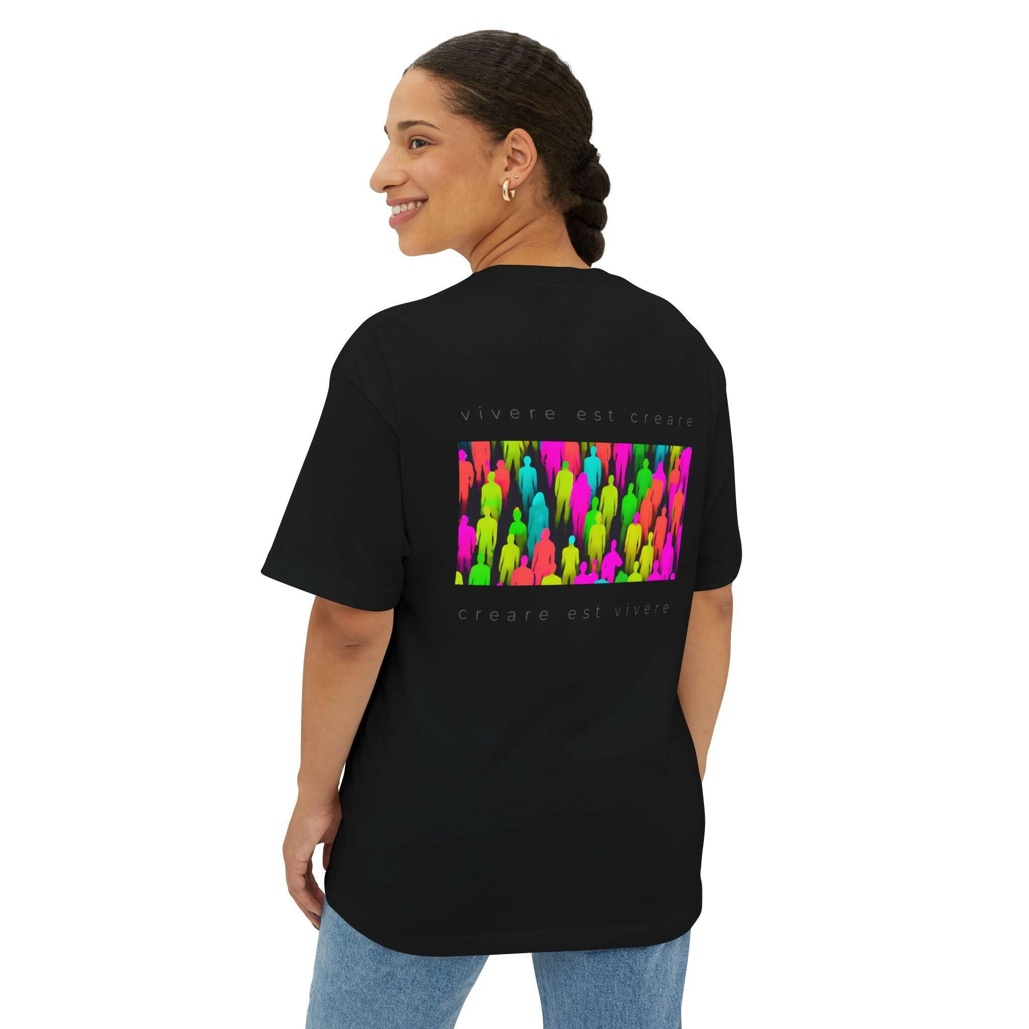 Vibrant Inspirational Unisex Oversized Boxy Tee - ‘Vivere Est Creare’ Design