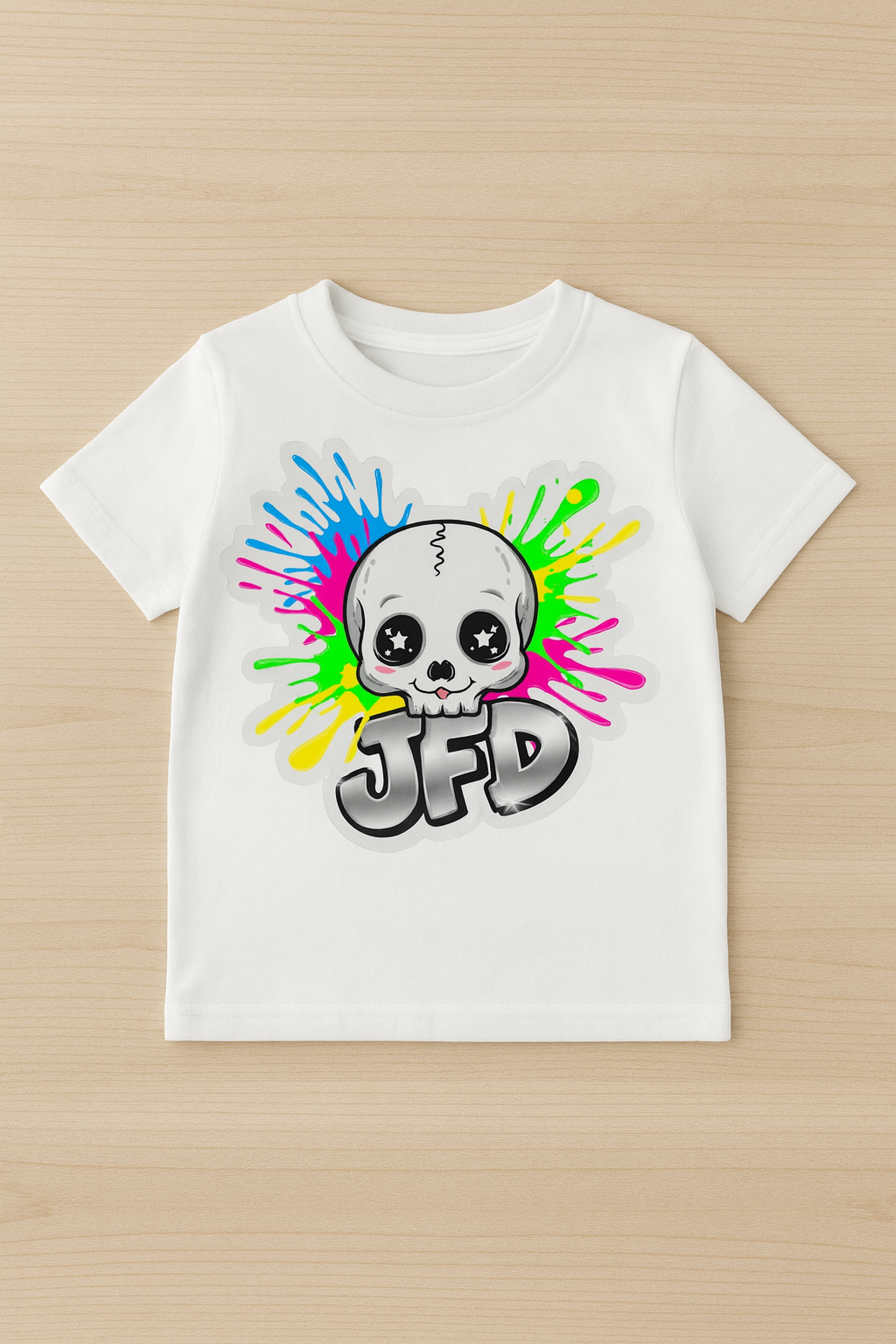 Star skull graffiti kids T-shirt handmade cotton JFD Dubai