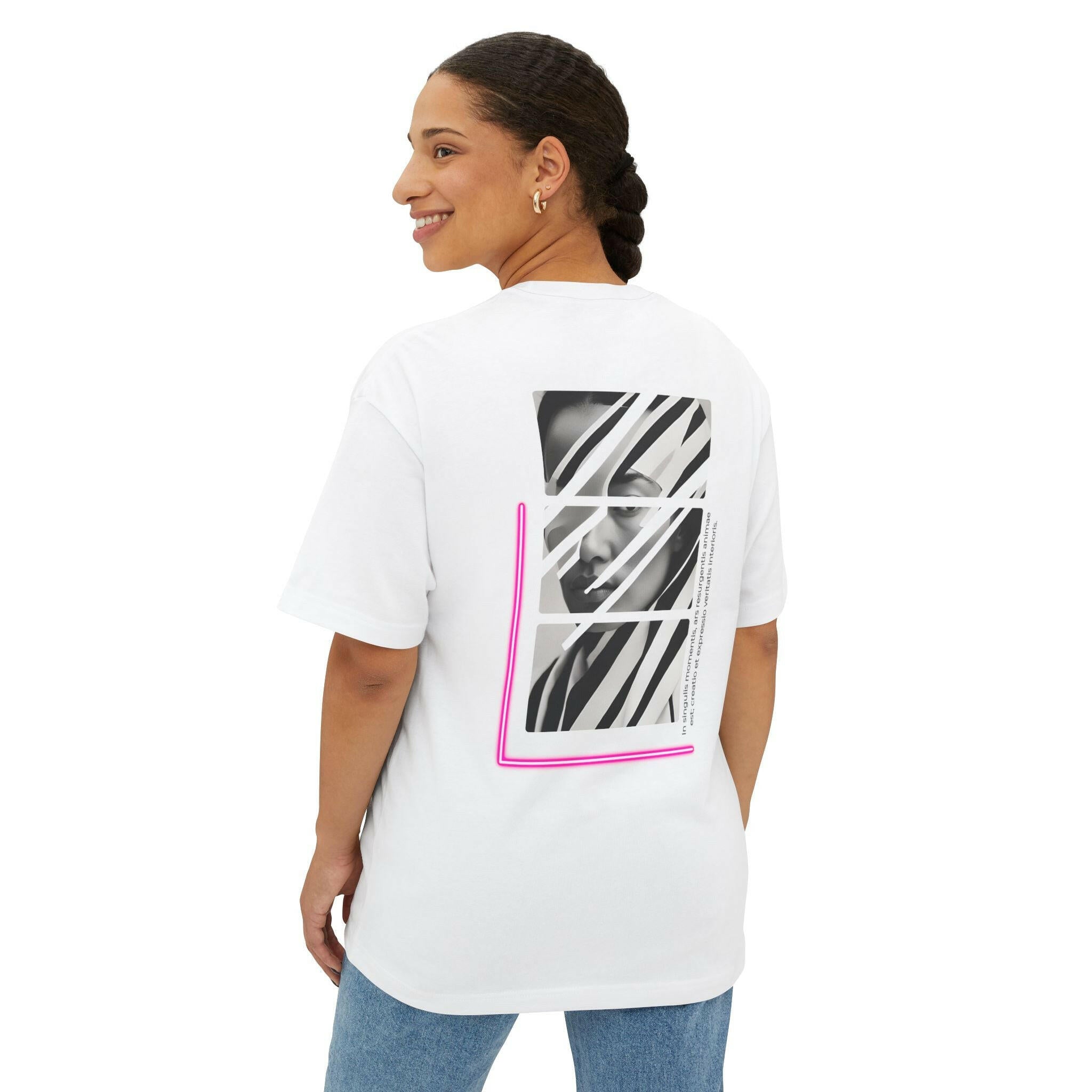 Trendy Unisex Oversized Boxy Tee with Striking Graphic Design.