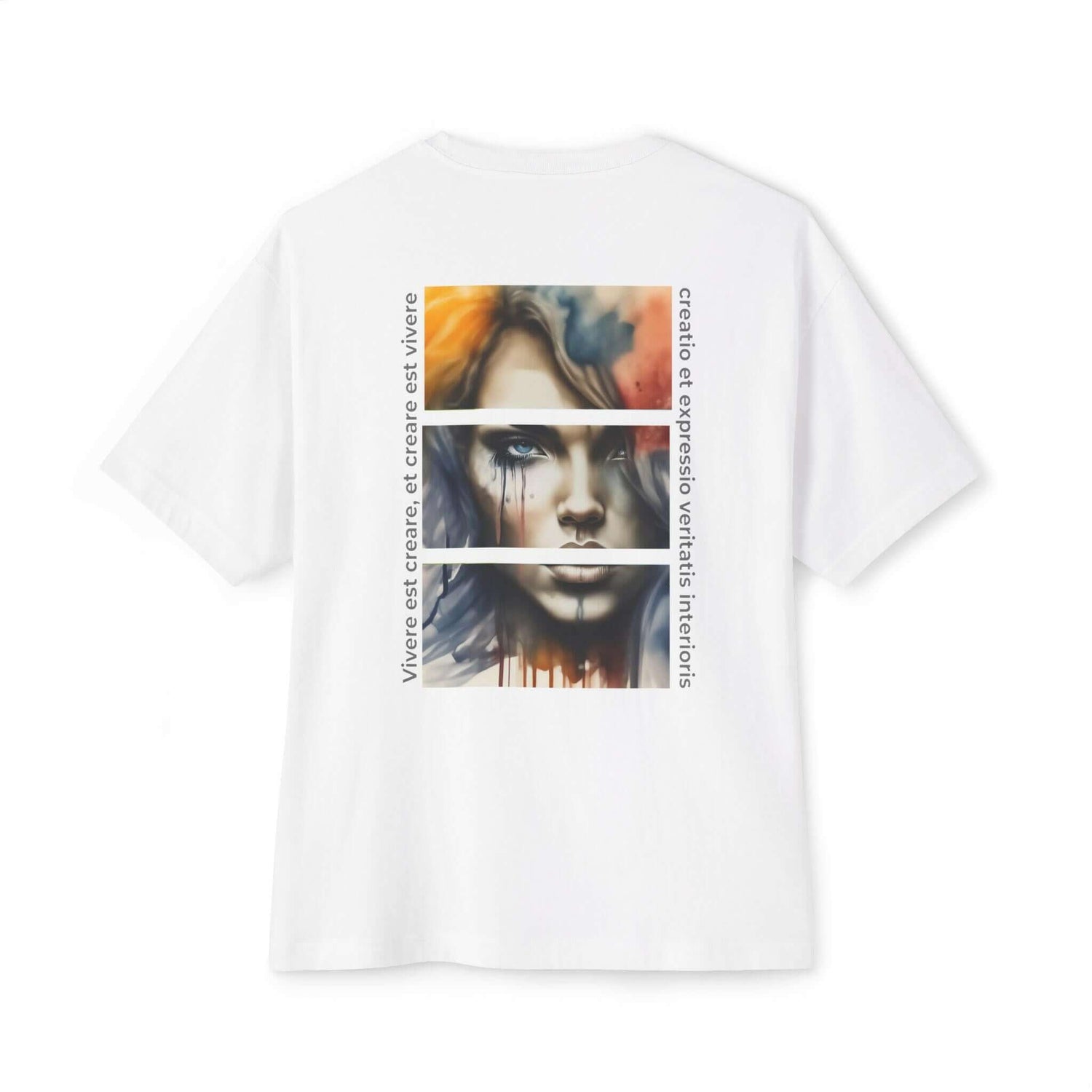 Artistic unisex oversized tee featuring a striking graphic design on the back, perfect for casual wear and self-expression.