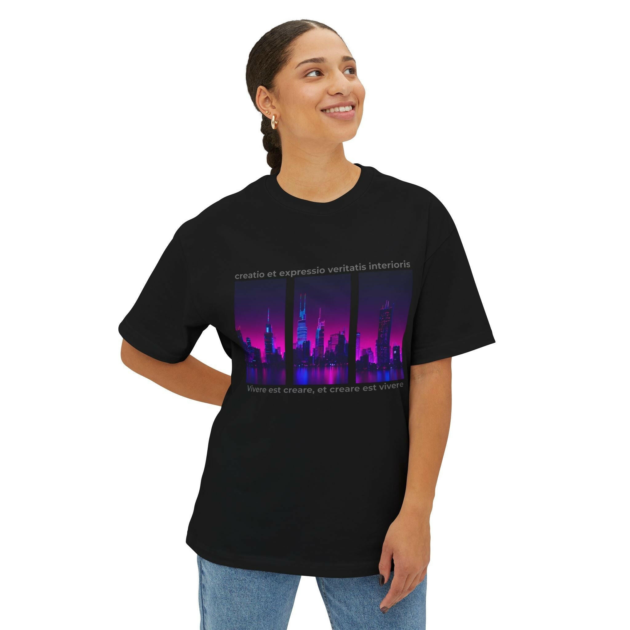 Vibrant Cityscape Unisex Oversized Boxy Tee - &