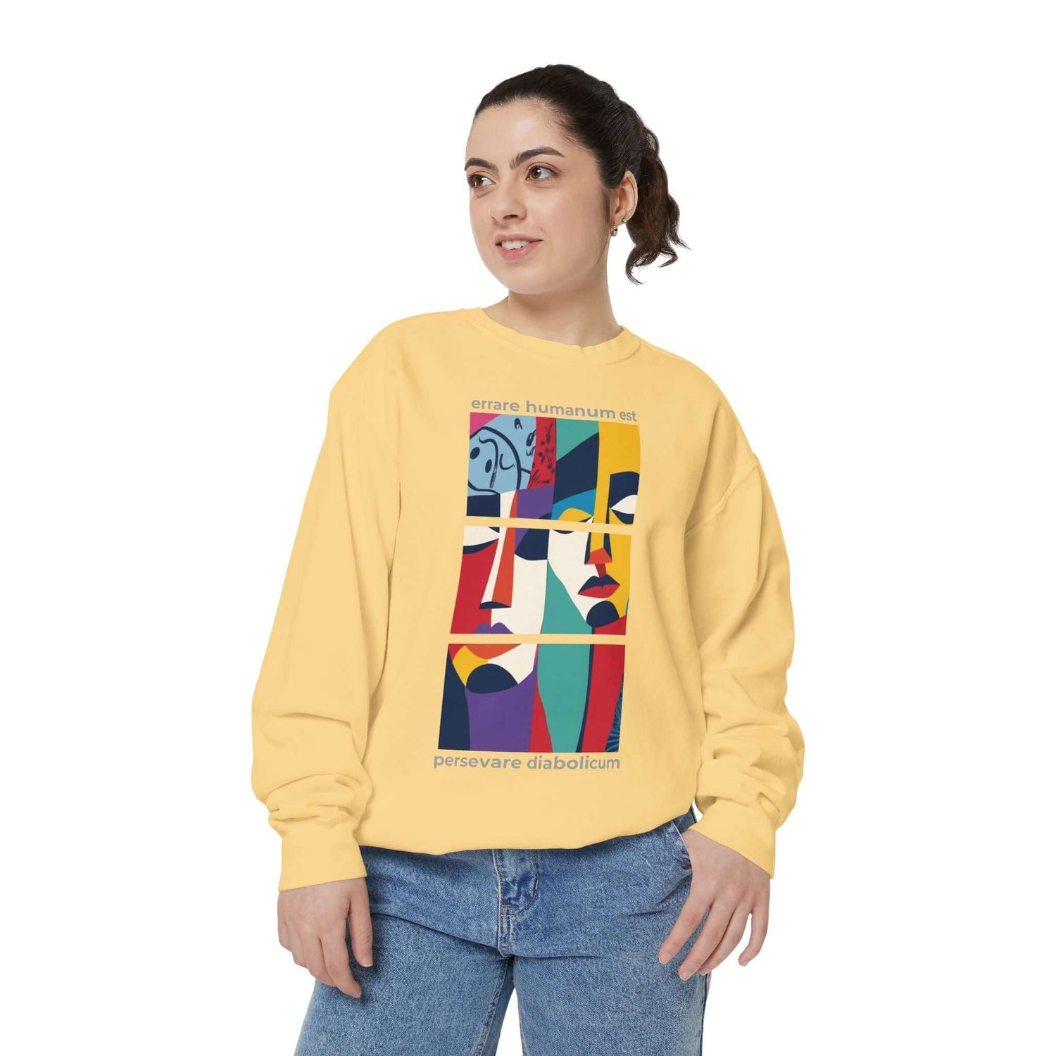 Colorful unisex sweatshirt with artistic design, perfect for comfortable and stylish fashion on chill days.