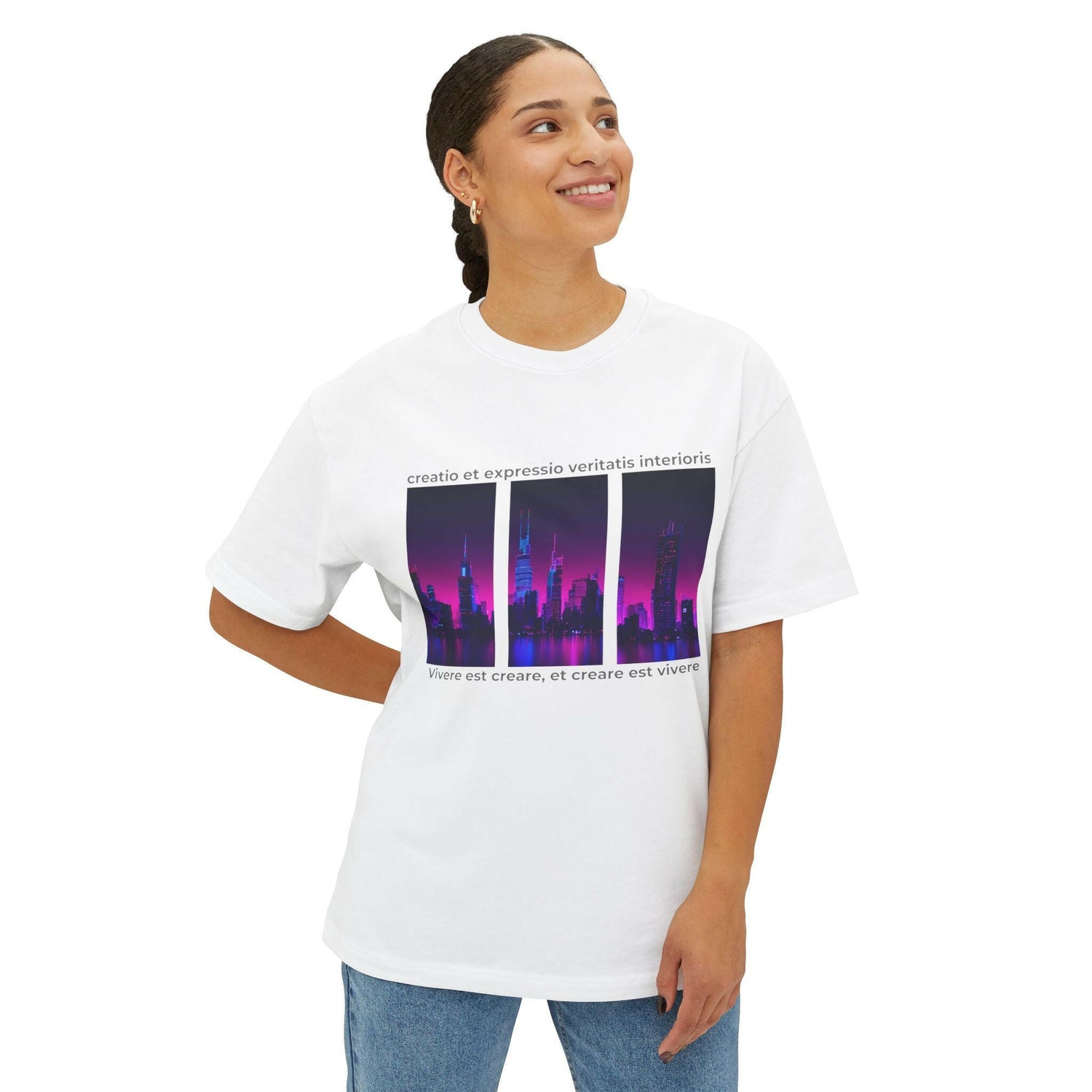 Vibrant Cityscape Unisex Oversized Boxy Tee - &