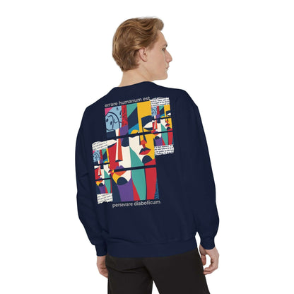 Colorful unisex sweatshirt featuring artistic design and motivational quotes for comfort and self-expression.