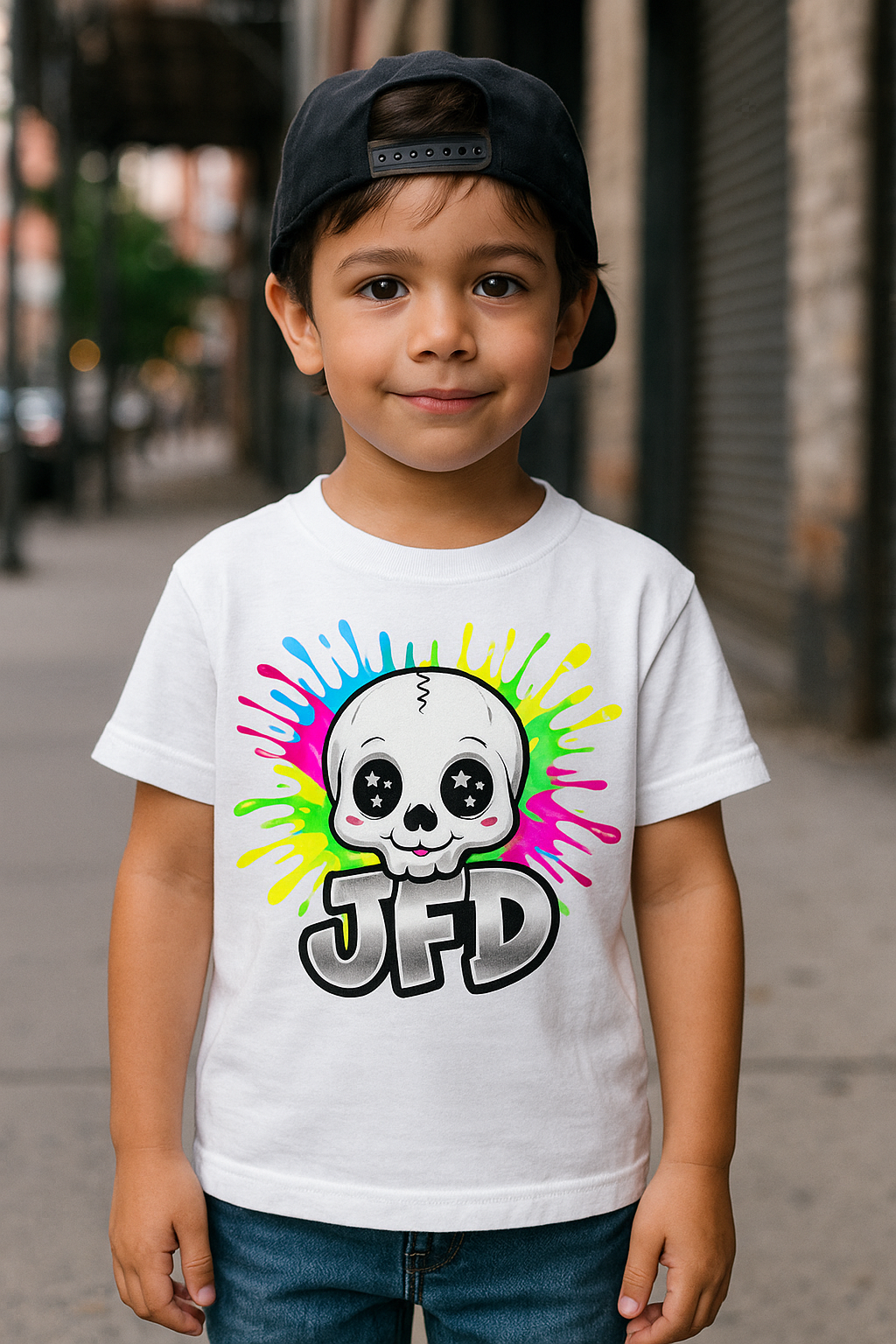 Star skull graffiti kids T-shirt handmade cotton JFD Dubai