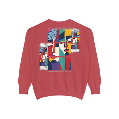 Colorful unisex sweatshirt with artistic design and motivational quote, perfect for comfortable style.