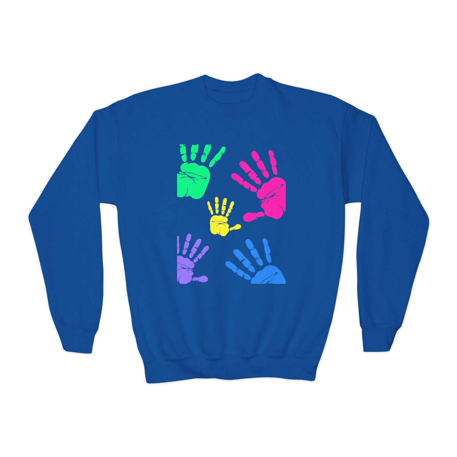 Colorful Handprint Youth Crewneck Sweatshirt - Perfect for Kids and Family Gatherings