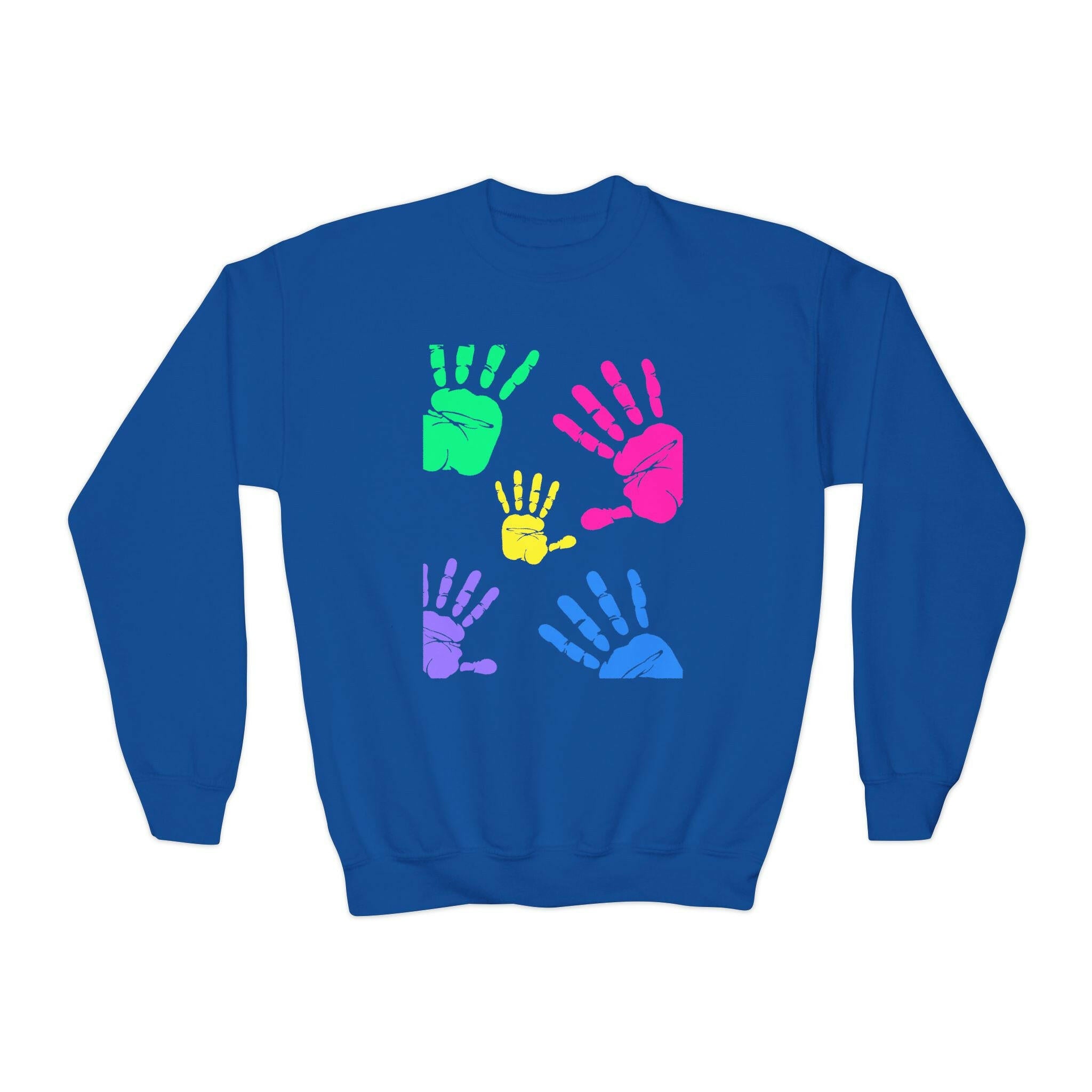 Colorful Handprint Youth Crewneck Sweatshirt - Perfect for Kids and Family Gatherings