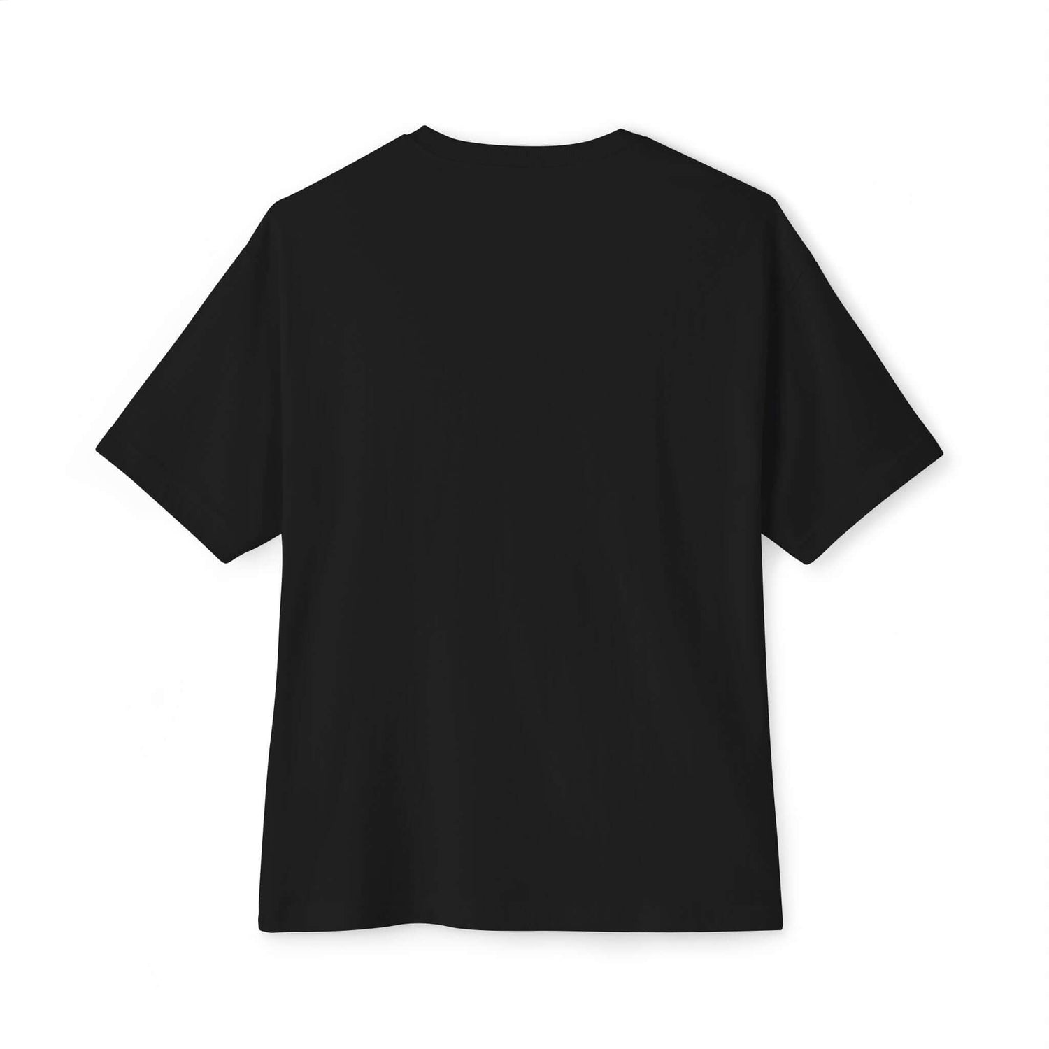 Black unisex oversized tee showcasing a relaxed boxy fit and simple back design, perfect for casual wear.