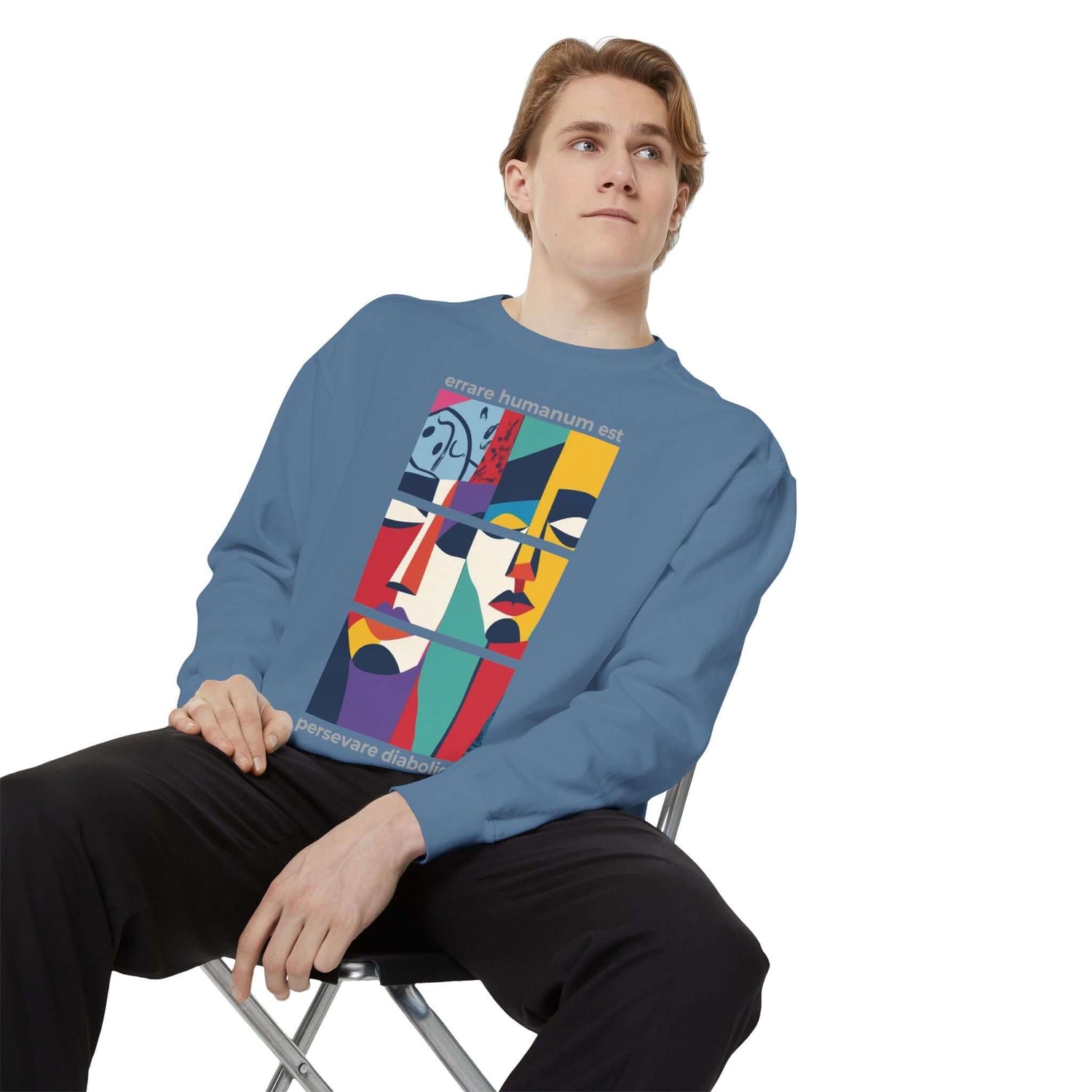 Unisex garment-dyed sweatshirt featuring colorful abstract design, perfect for stylish comfort and self-expression.