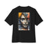 Unisex oversized tee with artistic face design and vibrant colors on black fabric, ideal for casual and stylish outings.